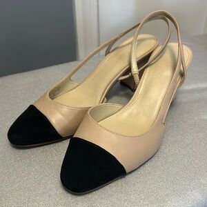 Marc Fisher Two-Tone Nude and Black Slingback Heels